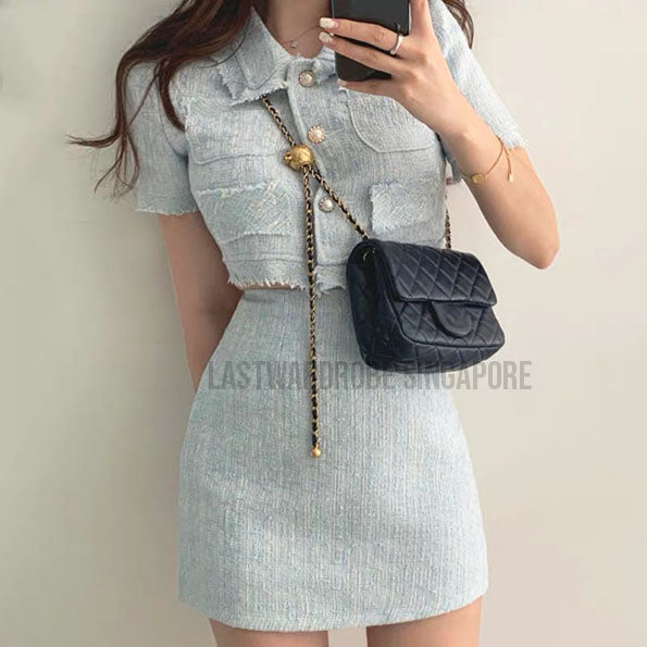 Korean Tricia Tweed Cropped Top